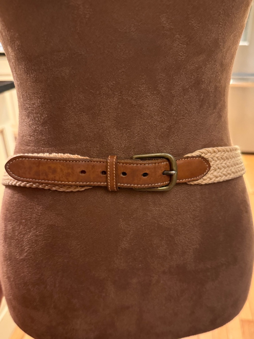 VTG Trafalgar Cream Woven Belt with Tan Leather Trim